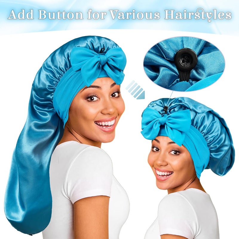 Roybens Long Bonnet Satin Hair Silk Bonnet for Sleeping Women, Silky Bonnets for Women with Tie Band, Sleep Cap for Braids Curly Hair - Image 3
